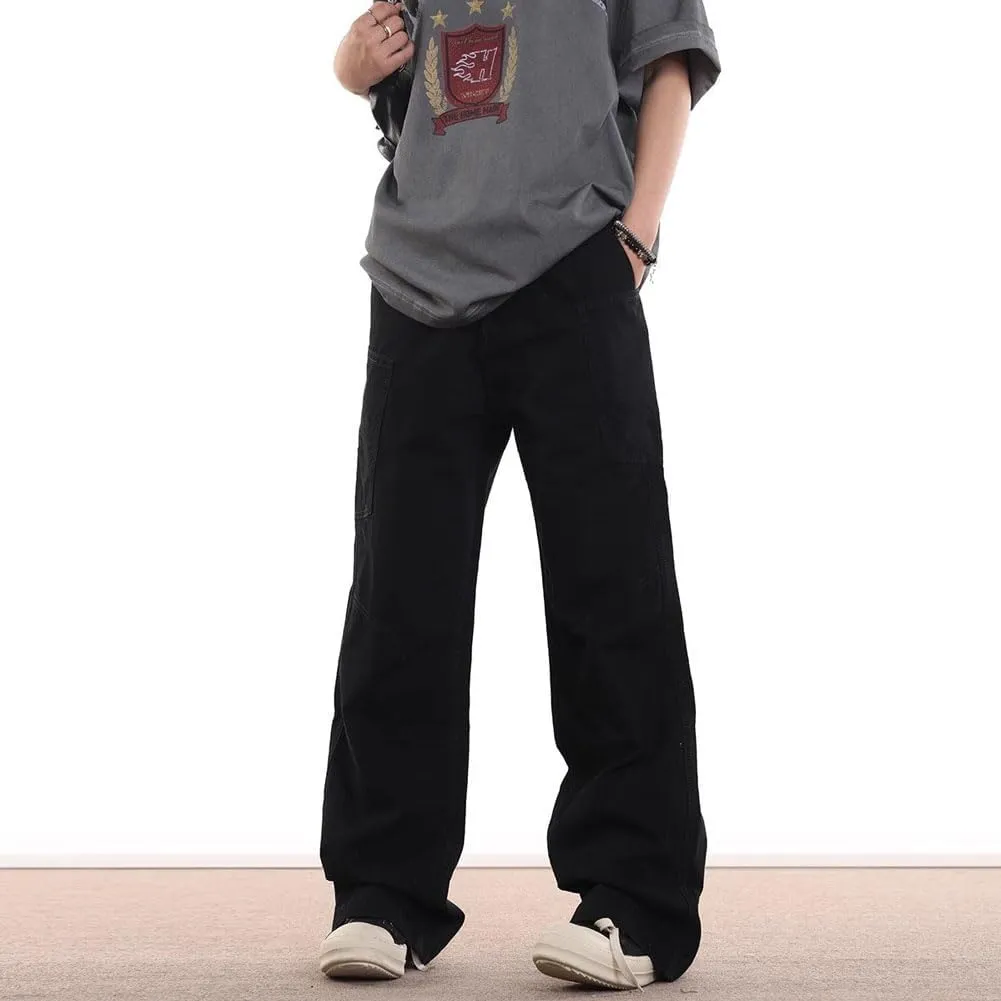 Mens Jeans Straight Leg Relaxed Fit Trendy Y2K Hip Hop Denim Cargo Pants with Pockets
