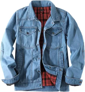 Mens Plaid Denim Jackets Button Down Jean Coat Casual Long Sleeve Vintage Trucker Jackets Outwear