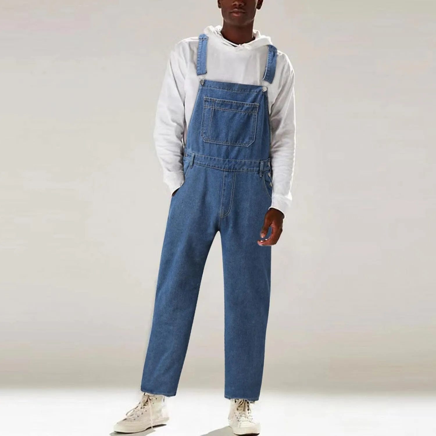 Men's Relaxed Fit Denim Bib Overalls Pro Heavy Duty One-Piece Slim Fit Jean Jumpsuit Adjustable Work Denim Dungarees