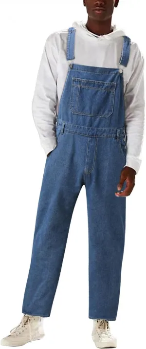 Men's Relaxed Fit Denim Bib Overalls Pro Heavy Duty One-Piece Slim Fit Jean Jumpsuit Adjustable Work Denim Dungarees