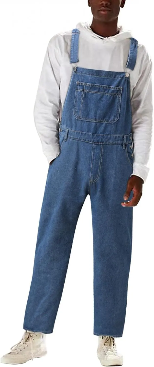 Men's Relaxed Fit Denim Bib Overalls Pro Heavy Duty One-Piece Slim Fit Jean Jumpsuit Adjustable Work Denim Dungarees