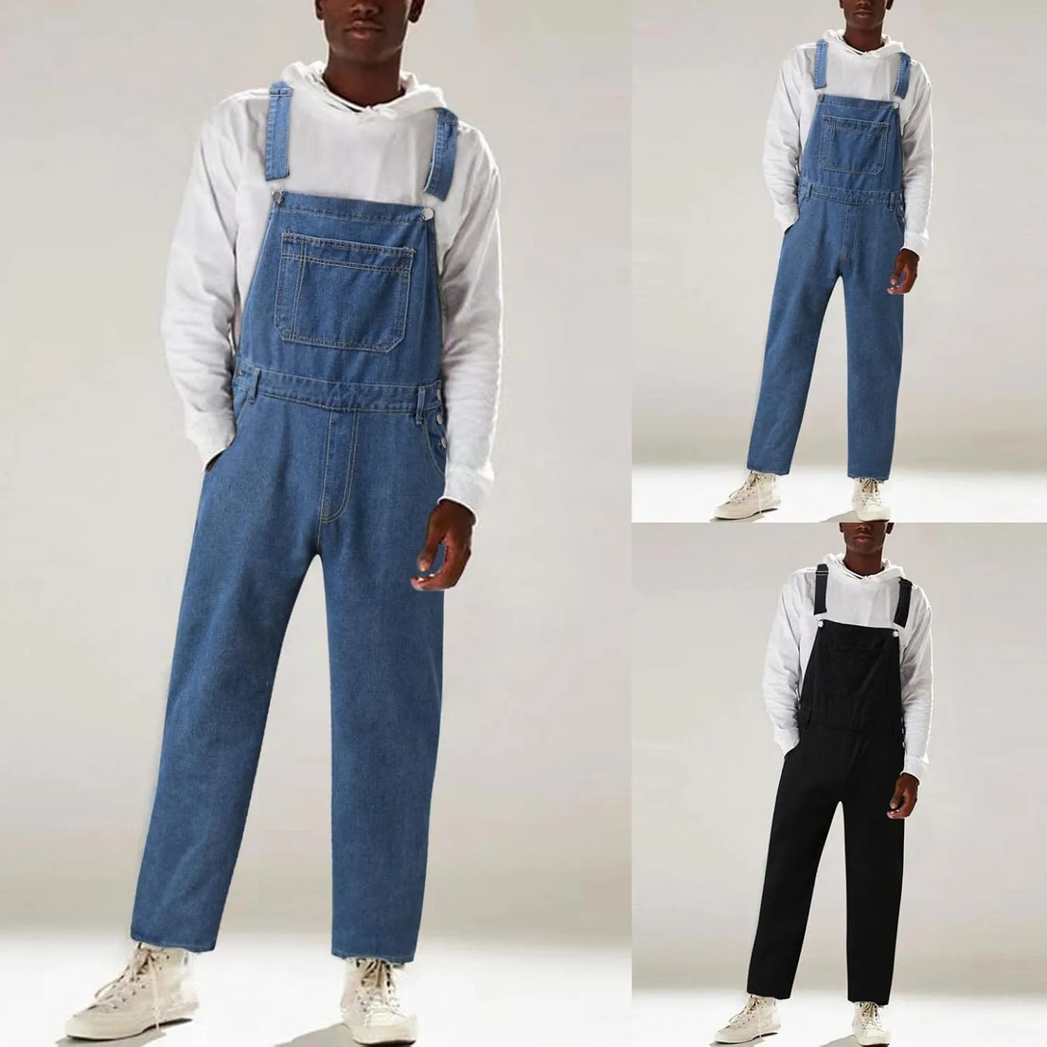 Men's Relaxed Fit Denim Bib Overalls Pro Heavy Duty One-Piece Slim Fit Jean Jumpsuit Adjustable Work Denim Dungarees