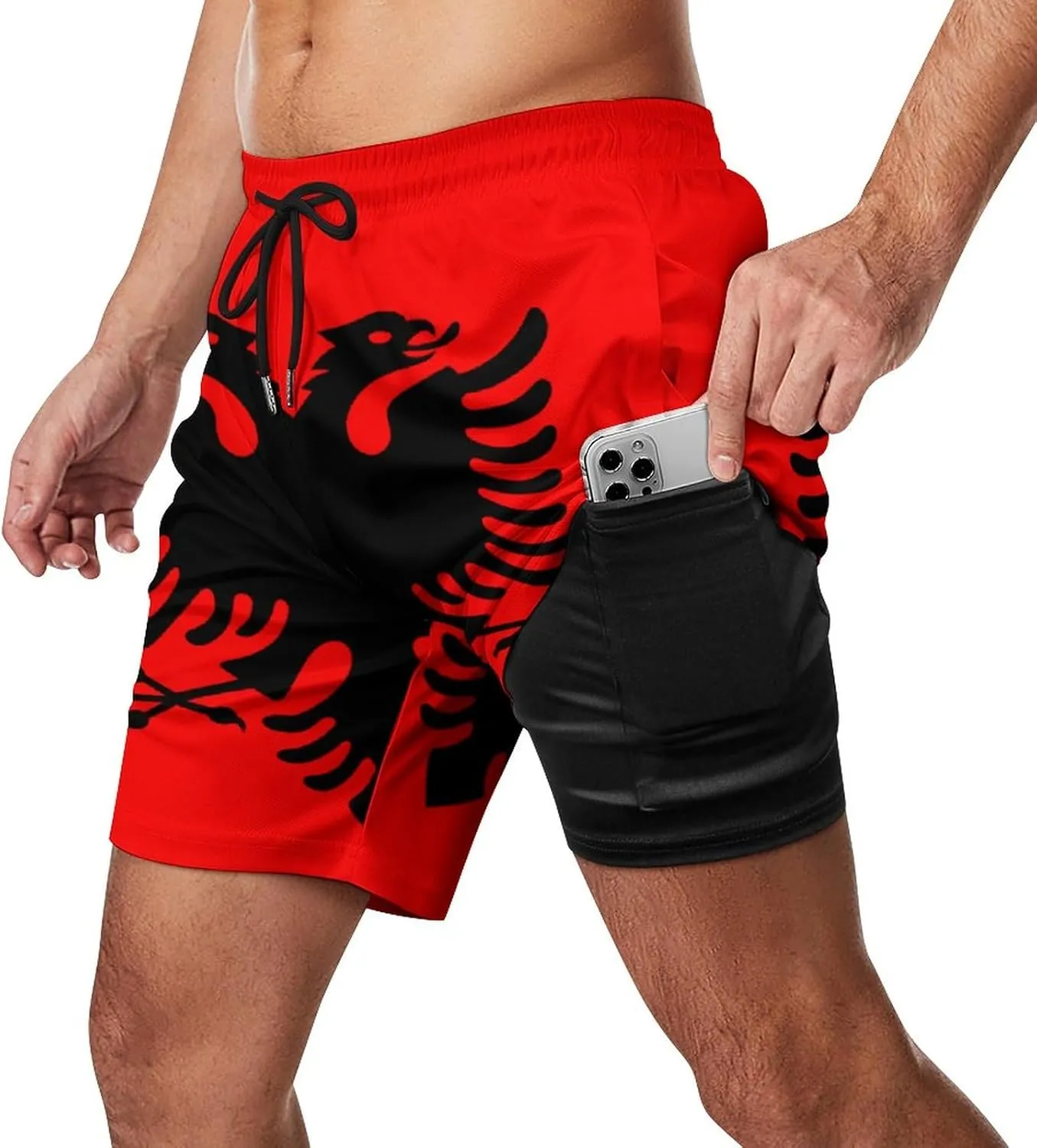 Men's Summer Flag Swim Trunks Quick Dry Surf Boardshorts Bathing Suit Shorts with Pockets