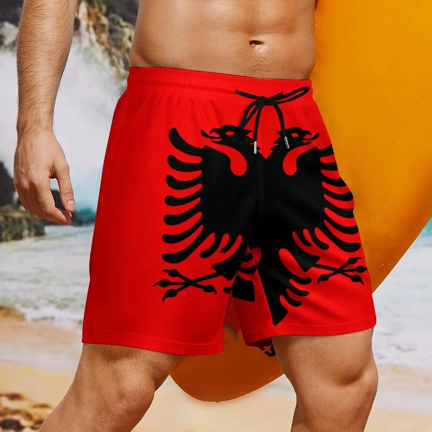 Men's Summer Flag Swim Trunks Quick Dry Surf Boardshorts Bathing Suit Shorts with Pockets
