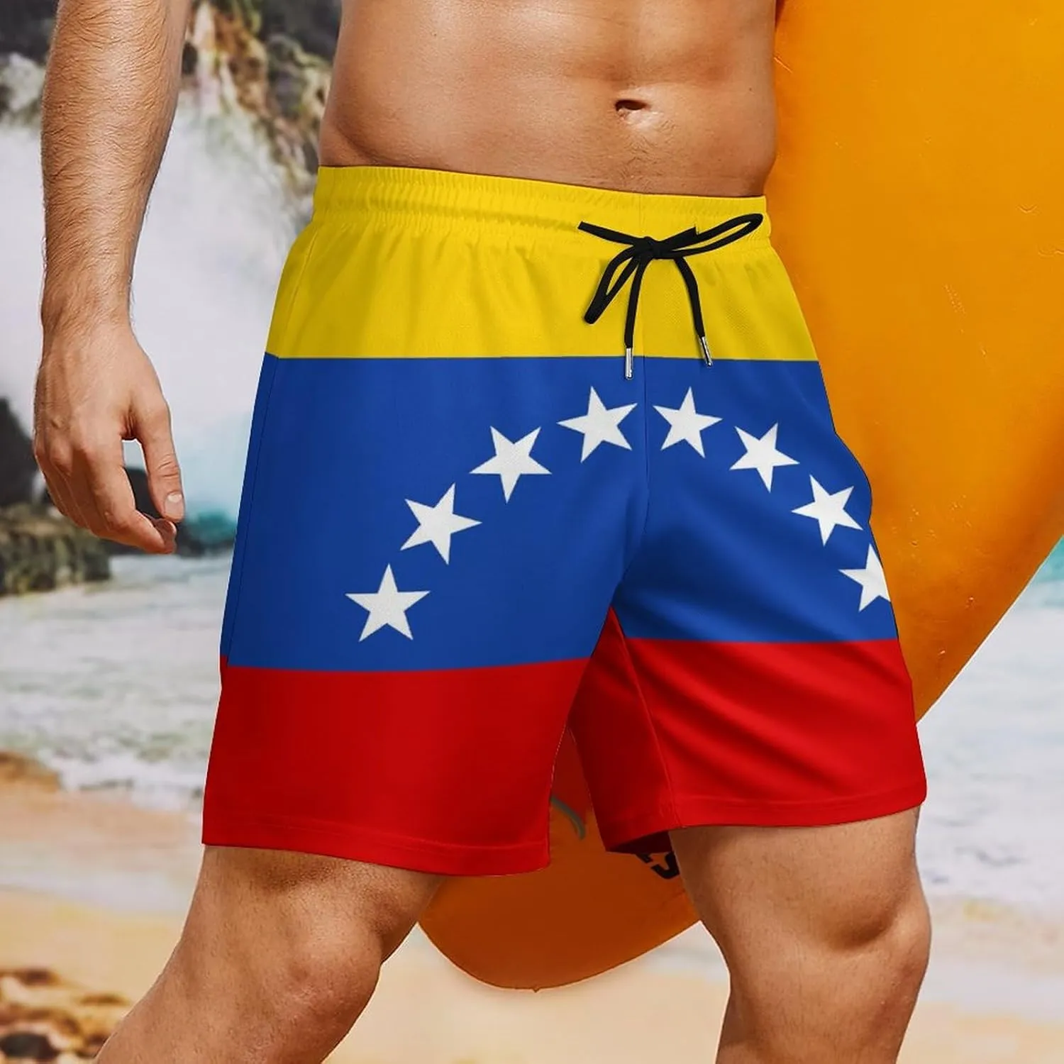 Men's Summer Flag Swim Trunks Quick Dry Surf Boardshorts Bathing Suit Shorts with Pockets