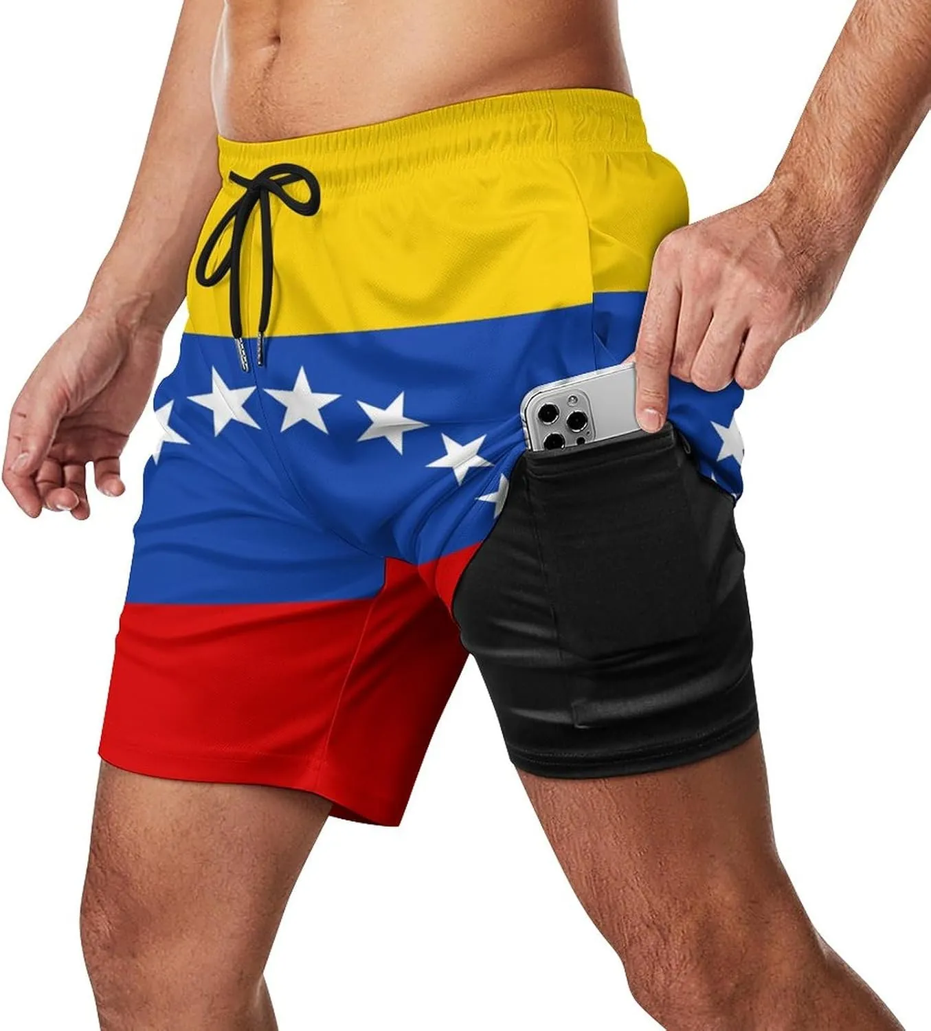 Men's Summer Flag Swim Trunks Quick Dry Surf Boardshorts Bathing Suit Shorts with Pockets