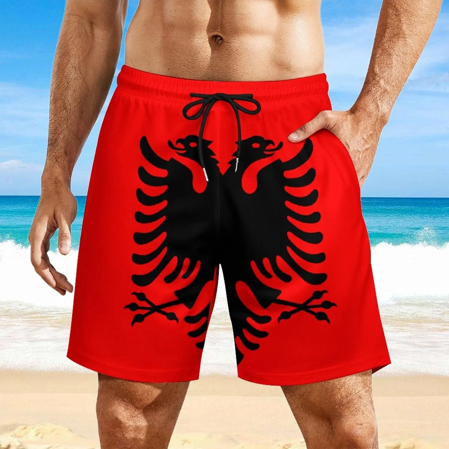 Men's Summer Flag Swim Trunks Quick Dry Surf Boardshorts Bathing Suit Shorts with Pockets