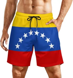 Men's Summer Flag Swim Trunks Quick Dry Surf Boardshorts Bathing Suit Shorts with Pockets