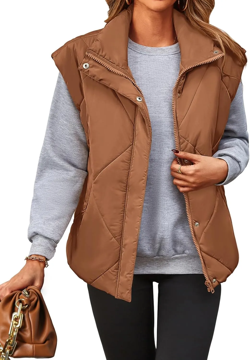 MEROKEETY Women's 2024 Winter Puffer Vest Quilted Stand Collar Zip Up Padded Gilet Coat with Pockets