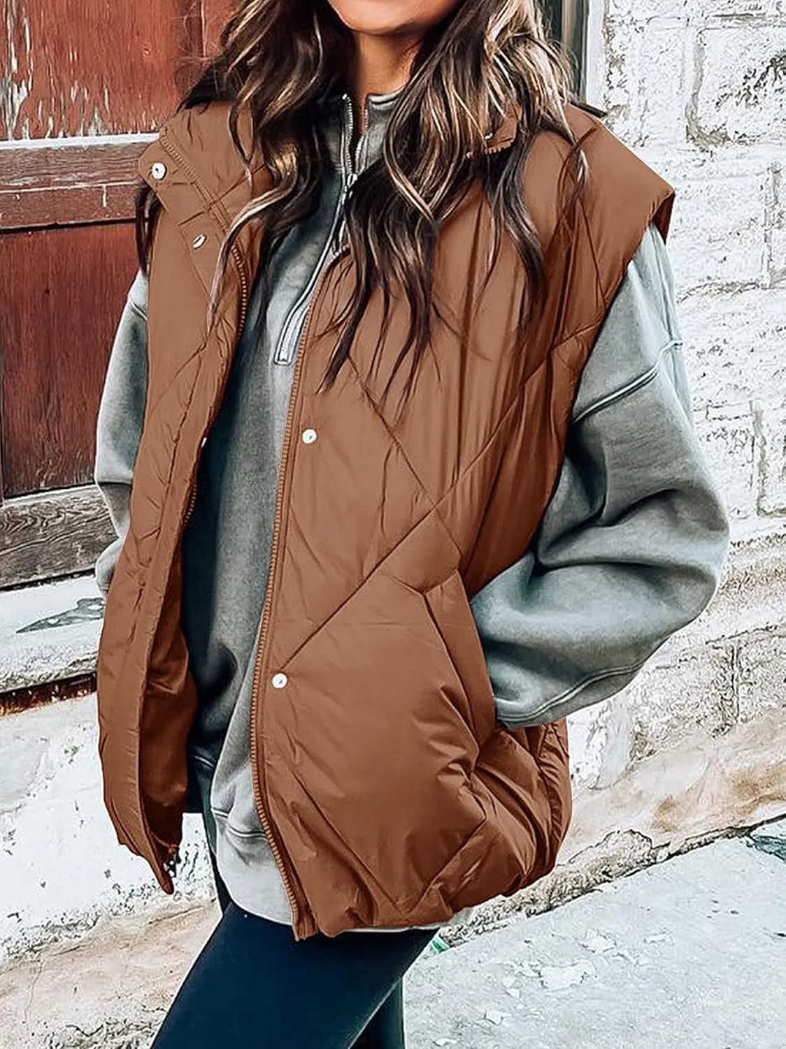 MEROKEETY Women's 2024 Winter Puffer Vest Quilted Stand Collar Zip Up Padded Gilet Coat with Pockets