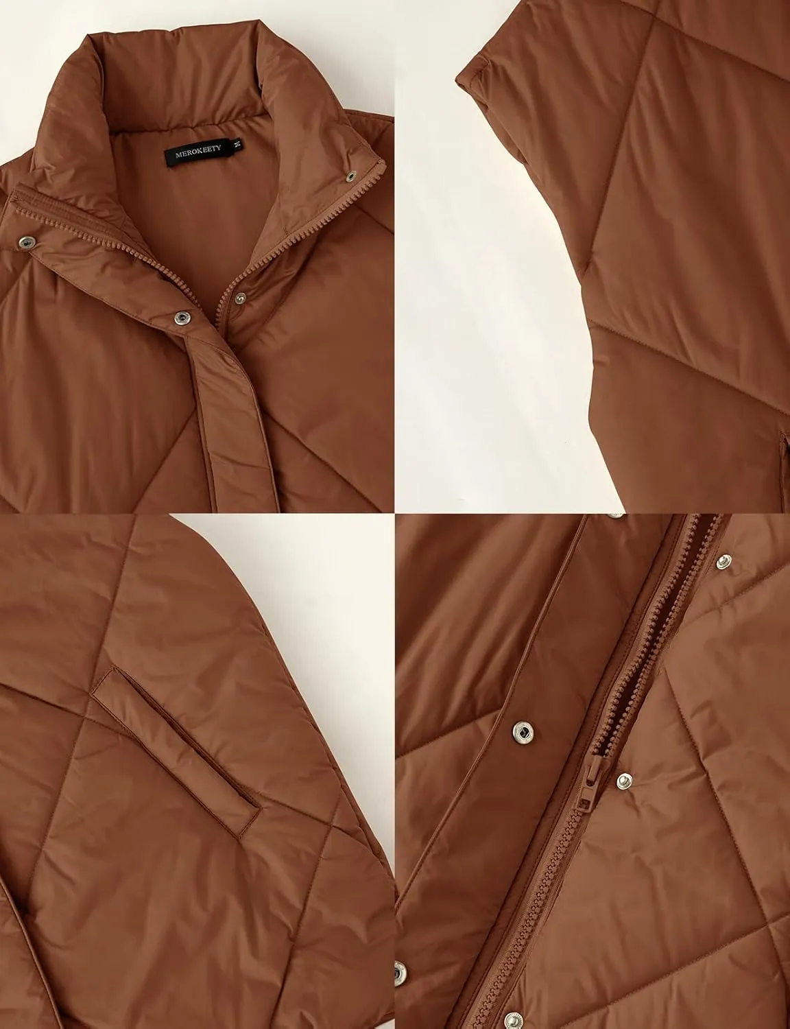 MEROKEETY Women's 2024 Winter Puffer Vest Quilted Stand Collar Zip Up Padded Gilet Coat with Pockets