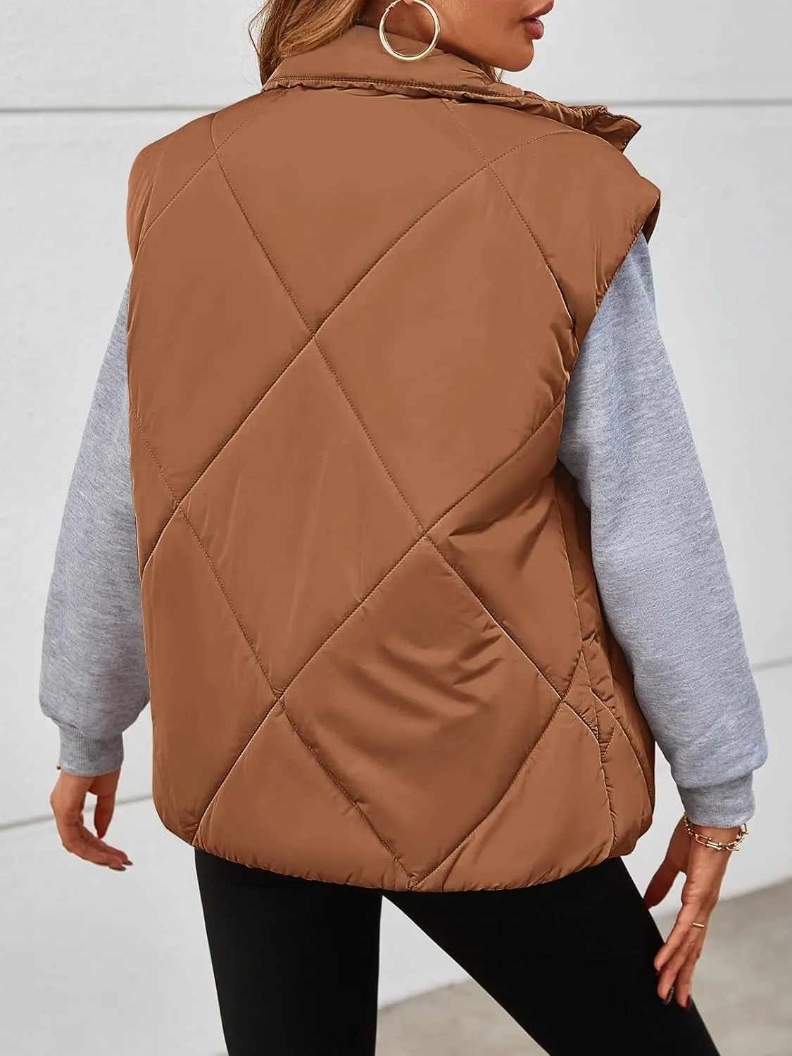 MEROKEETY Women's 2024 Winter Puffer Vest Quilted Stand Collar Zip Up Padded Gilet Coat with Pockets