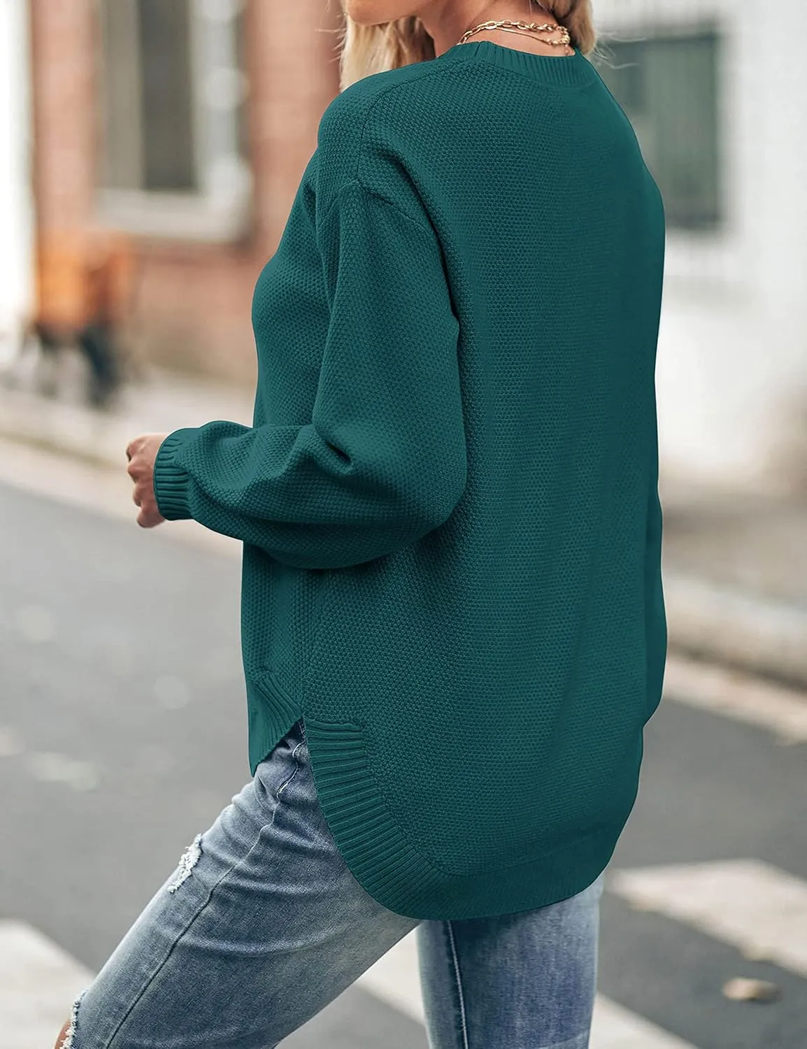 MEROKEETY Women's 2025 Fall Long Balloon Sleeve Crew Neck Sweater Tops Waffle Knit Soft Pullover Jumper