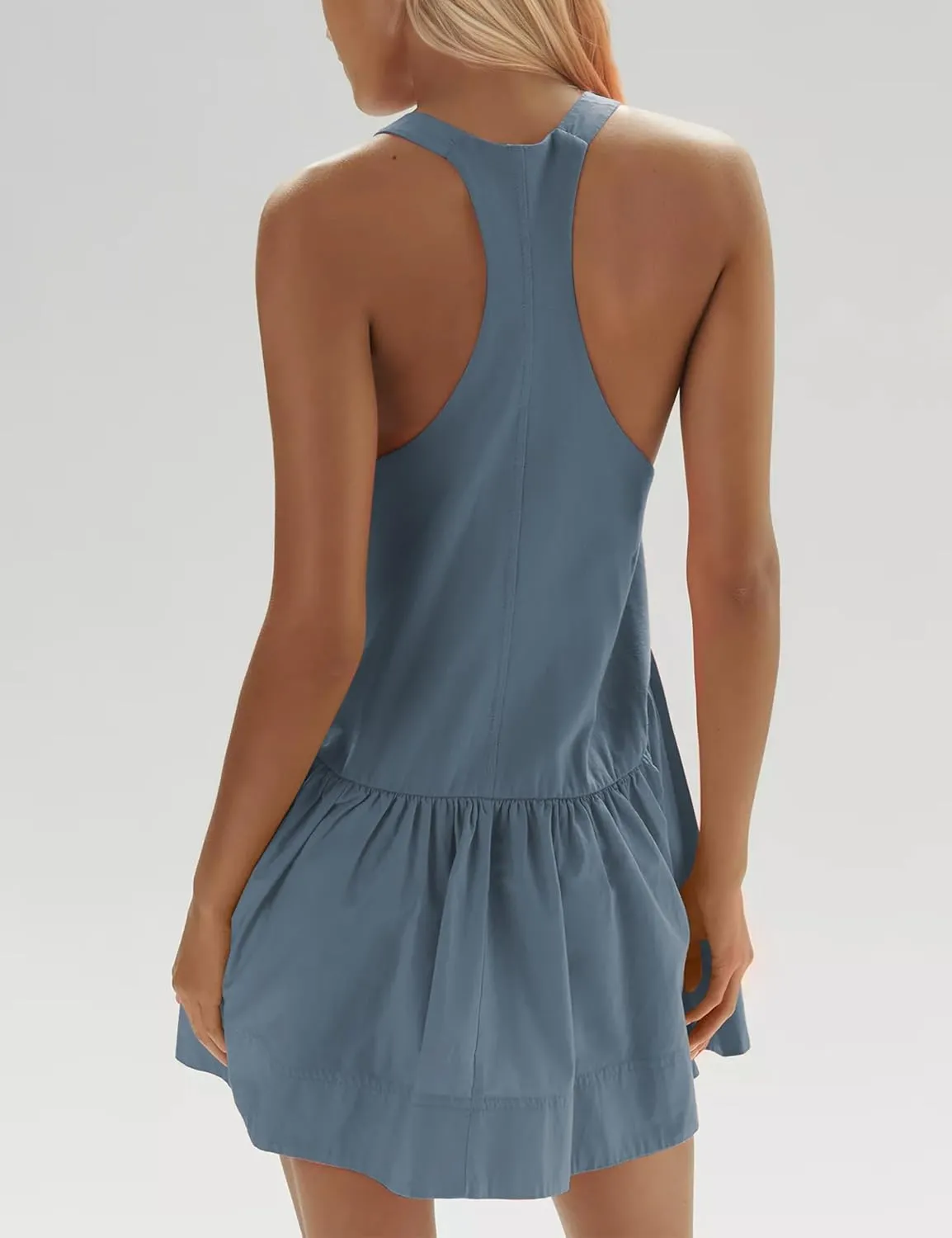 MISSACTIVER Women Summer Sleeveless Mini Dress Casual Racerback V Neck Short Sundress Flowy Tank Babydoll Dresses