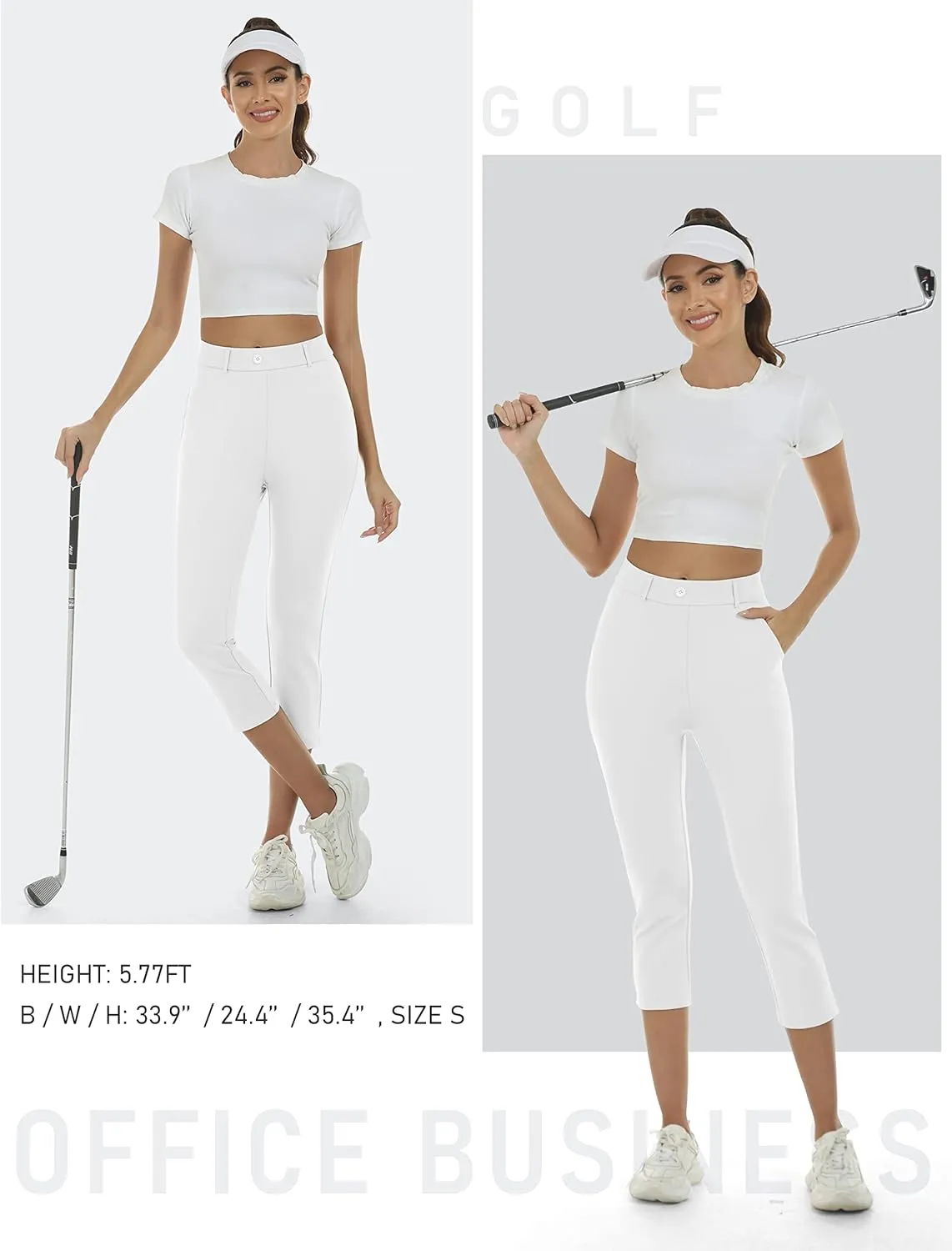 MoFiz Women's Golf Capri Pants Stretch Slim Business Casual Pants Straight Leg Yoga Dress Pants with Pockets Office Slacks
