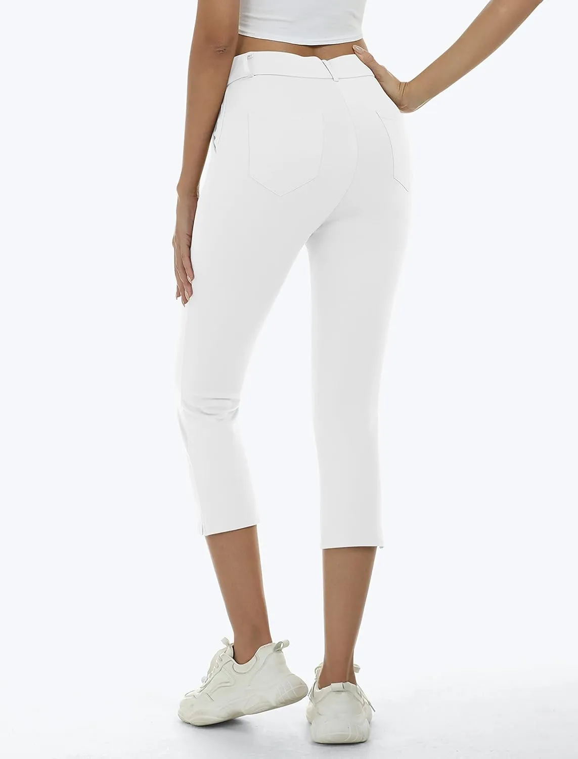 MoFiz Women's Golf Capri Pants Stretch Slim Business Casual Pants Straight Leg Yoga Dress Pants with Pockets Office Slacks