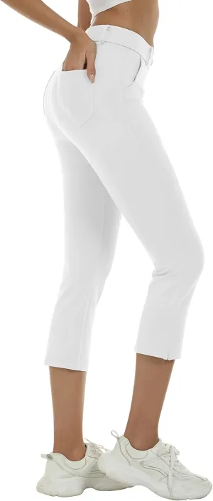 MoFiz Women's Golf Capri Pants Stretch Slim Business Casual Pants Straight Leg Yoga Dress Pants with Pockets Office Slacks