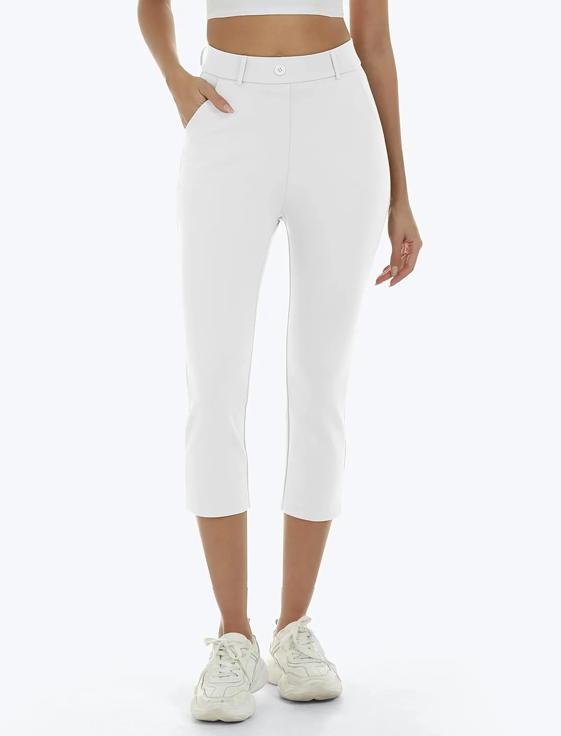 MoFiz Women's Golf Capri Pants Stretch Slim Business Casual Pants Straight Leg Yoga Dress Pants with Pockets Office Slacks