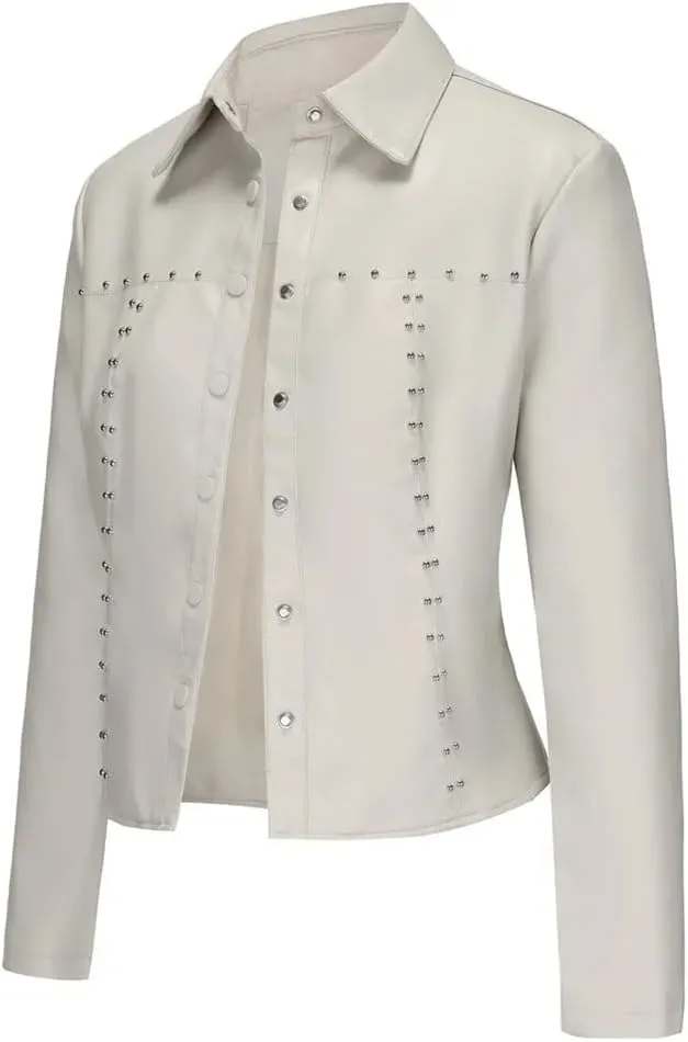 Moto Biker Jackets for Women Rivet Faux Leather Jacket Women Spring Autumn Coat