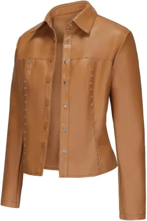 Moto Biker Jackets for Women Rivet Faux Leather Jacket Women Spring Autumn Coat