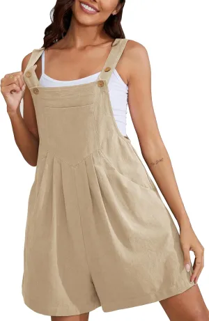 Muchpow Women's Short Overalls Summer Casual Adjustable Strap Loose Linen Short Bib Overalls Jumpsuit Rompers