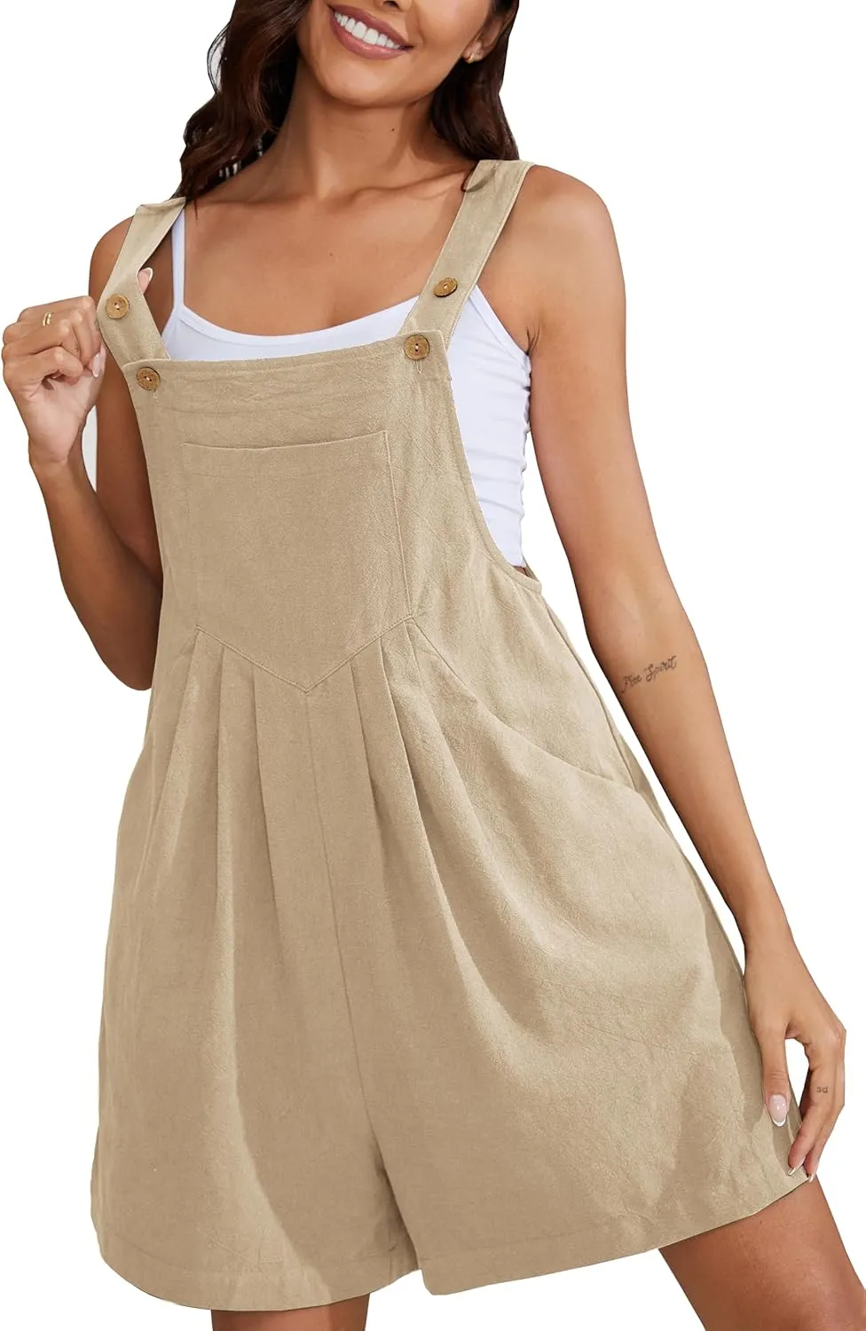 Muchpow Women's Short Overalls Summer Casual Adjustable Strap Loose Linen Short Bib Overalls Jumpsuit Rompers