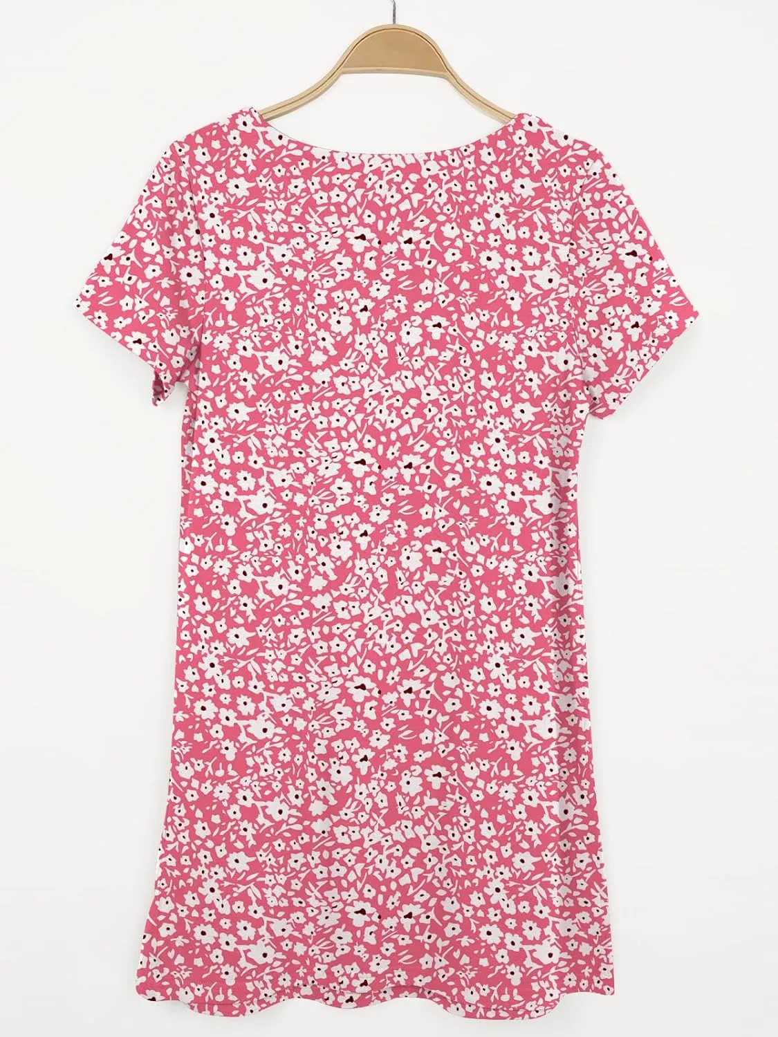 Naggoo Women Summer Sundresses Short Sleeve Square Neck Shift Tshirt Mini Dress with Pockets