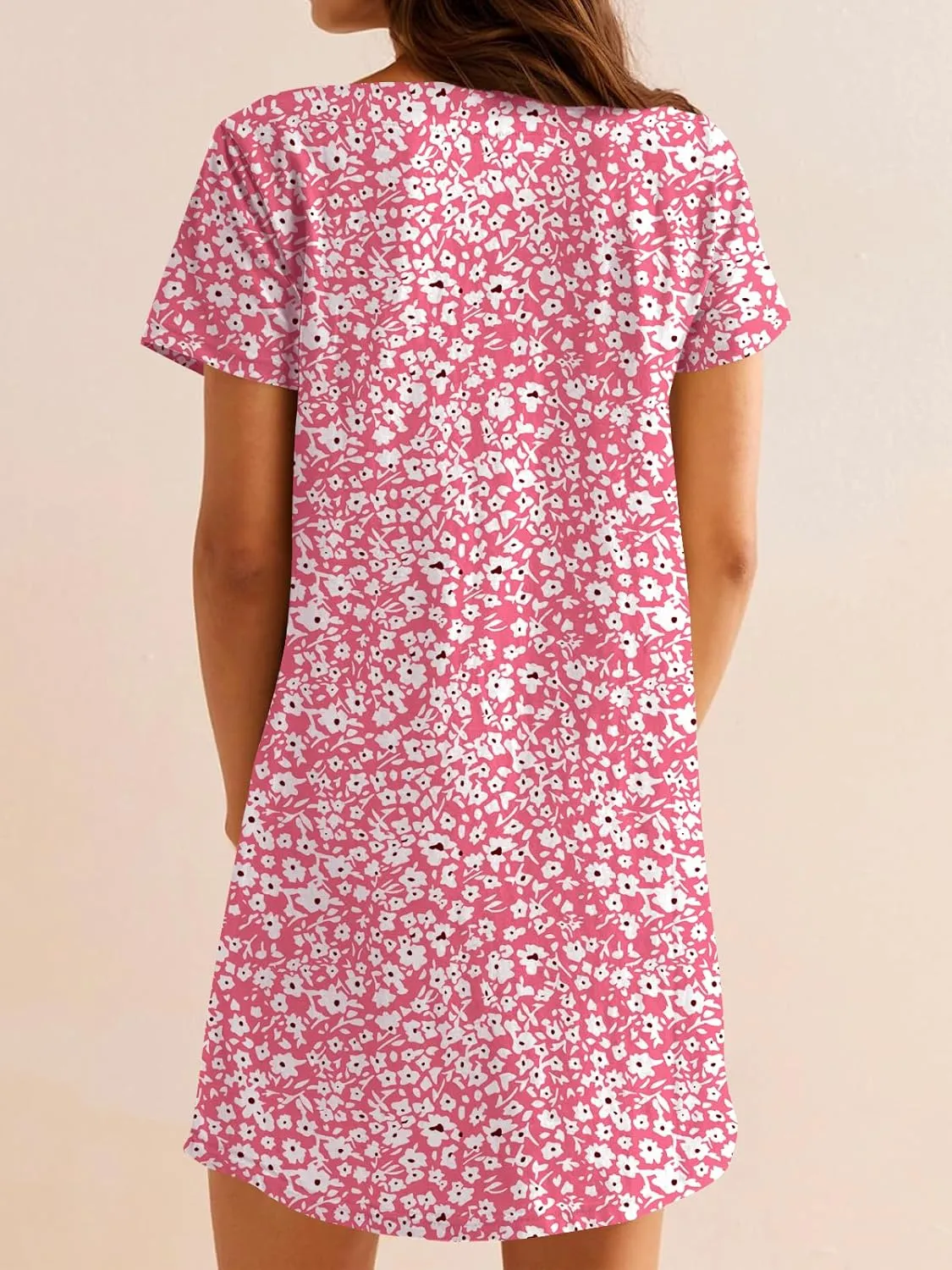 Naggoo Women Summer Sundresses Short Sleeve Square Neck Shift Tshirt Mini Dress with Pockets