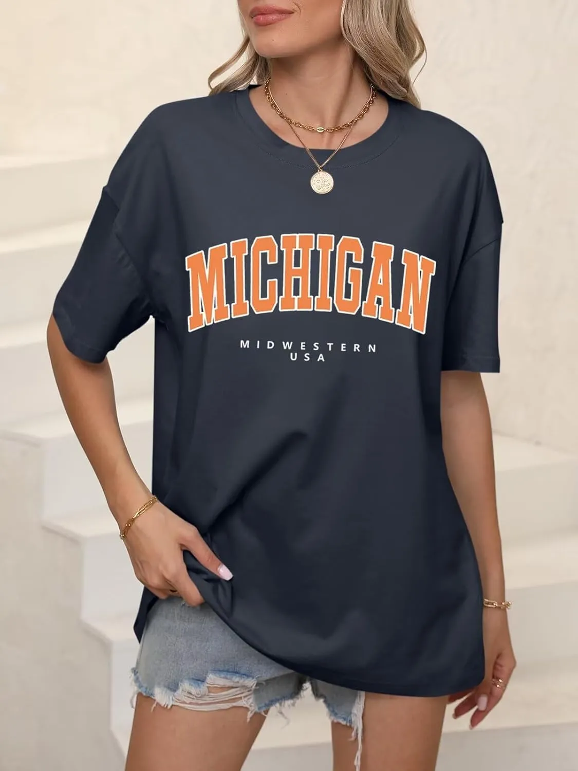 ORANDESIGNE Womens Oversized Graphic Print Short Sleeve Tunic Tops Crew Neck Casual Drop Shoulder T Shirts