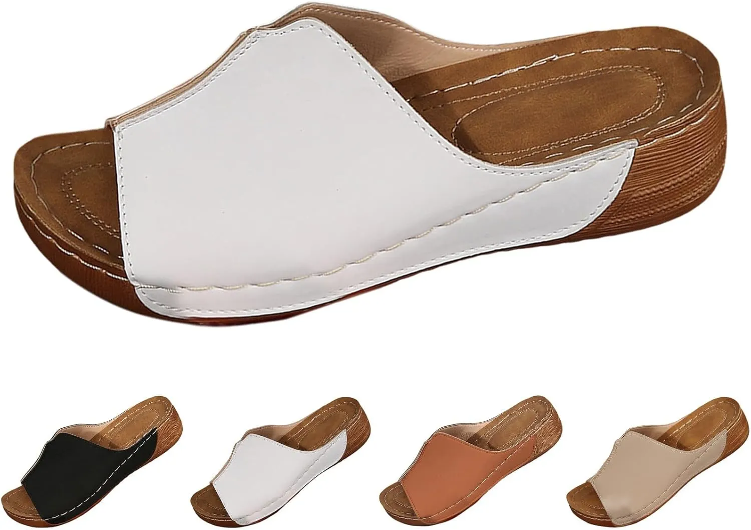 Orthopedic Sandals for Women 2025 Comfortable Arch Support Slides Womens Wedge Sandals Shoes Breathable Summer Leather Slip on Women All Day Walking Casual Sandal