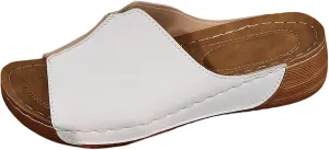 Orthopedic Sandals for Women 2025 Comfortable Arch Support Slides Womens Wedge Sandals Shoes Breathable Summer Leather Slip on Women All Day Walking Casual Sandal