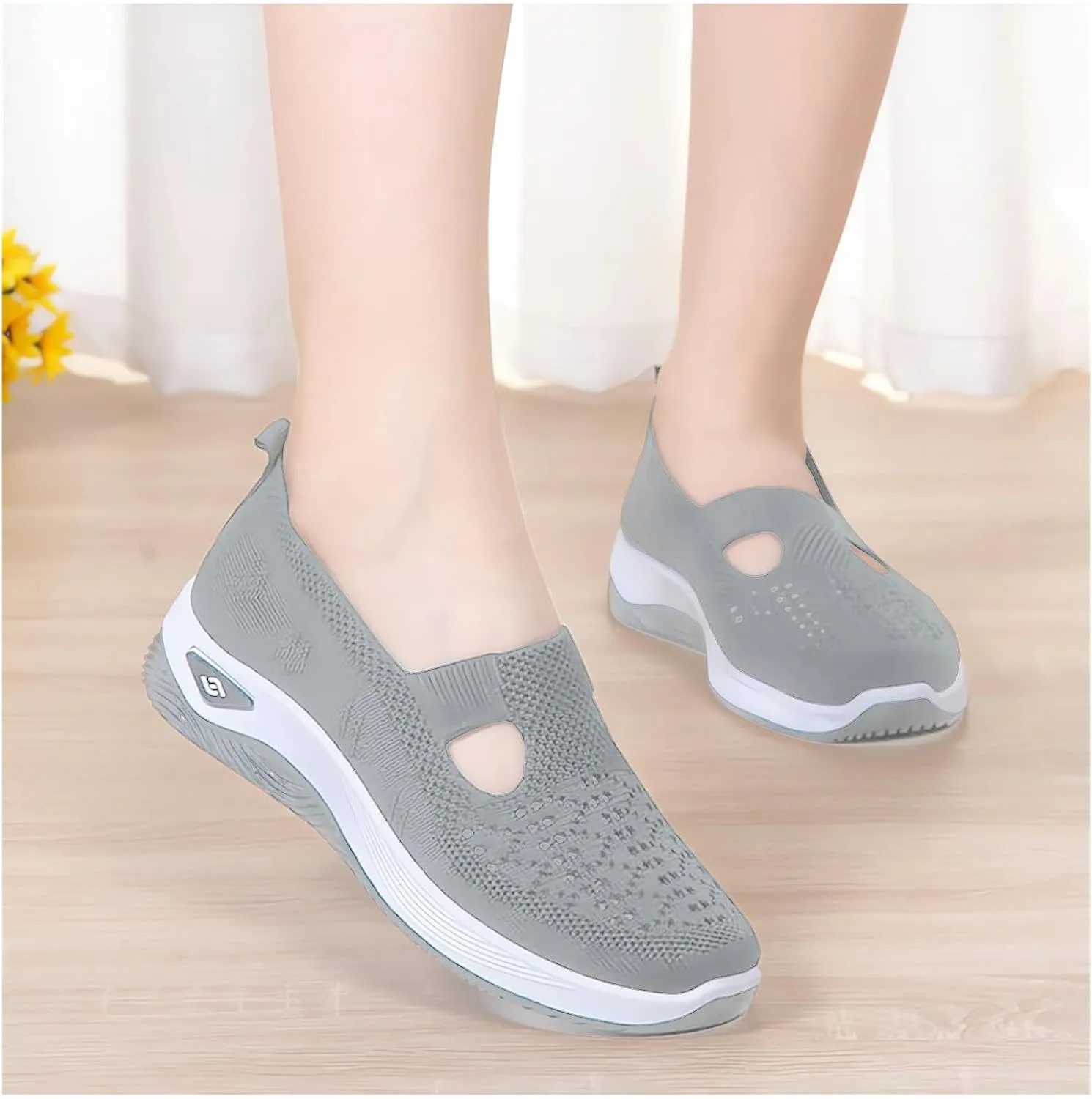 Orthopedic Walking Shoes for Women Slip on Diabetic Shoes Hands Free Slip-ins Shoe, Breathable Mesh Knitted Orthowalk Sneakers Neuropathy Plantar Fasciitis Comfort Wear Orthowear Shoe