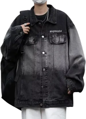 Oversized Jean Jacket for Women Men Button Down Trucker Denim Jacket Coat Y2k Clothes Vintage Alt Emo Streetwear