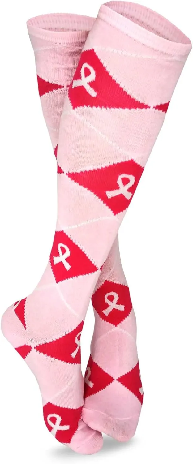 Pink Ribbon Breast Cancer Awareness Socks Knee High Crew Lowcut Women Gift for Her Cure Hope Cotton