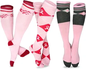 Pink Ribbon Breast Cancer Awareness Socks Knee High Crew Lowcut Women Gift for Her Cure Hope Cotton