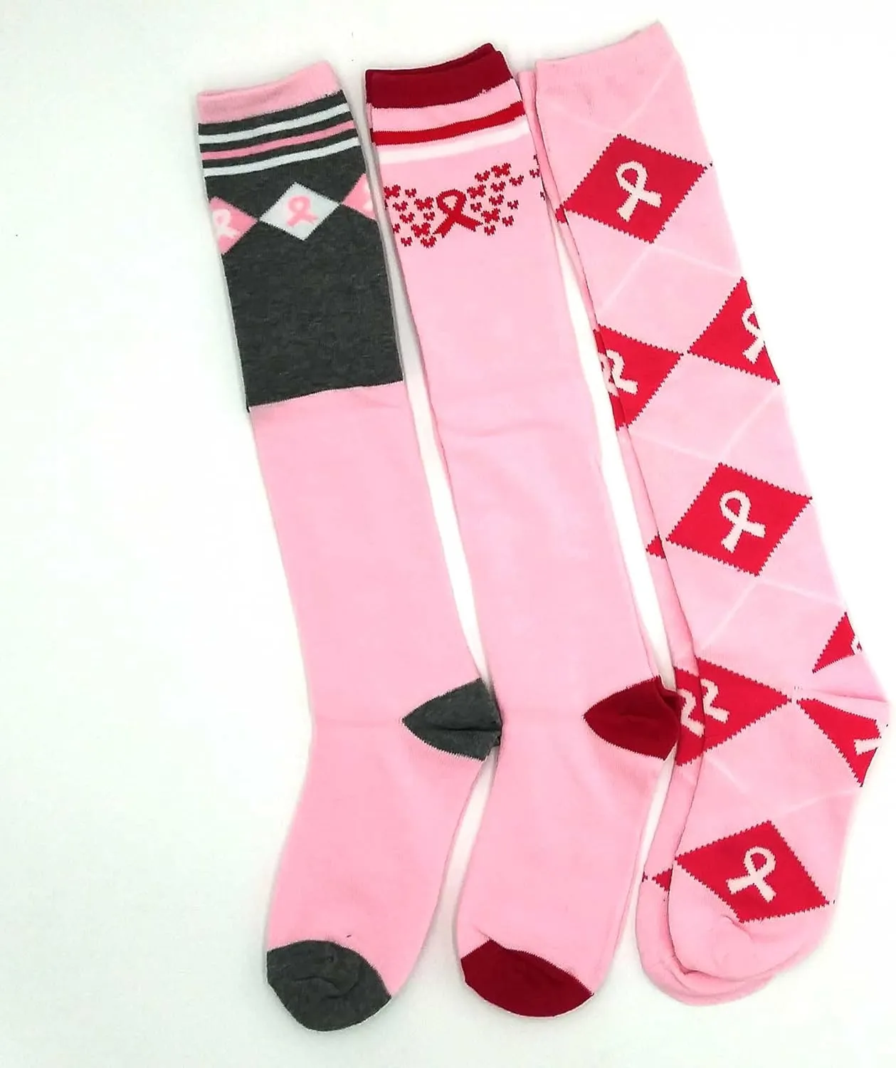 Pink Ribbon Breast Cancer Awareness Socks Knee High Crew Lowcut Women Gift for Her Cure Hope Cotton