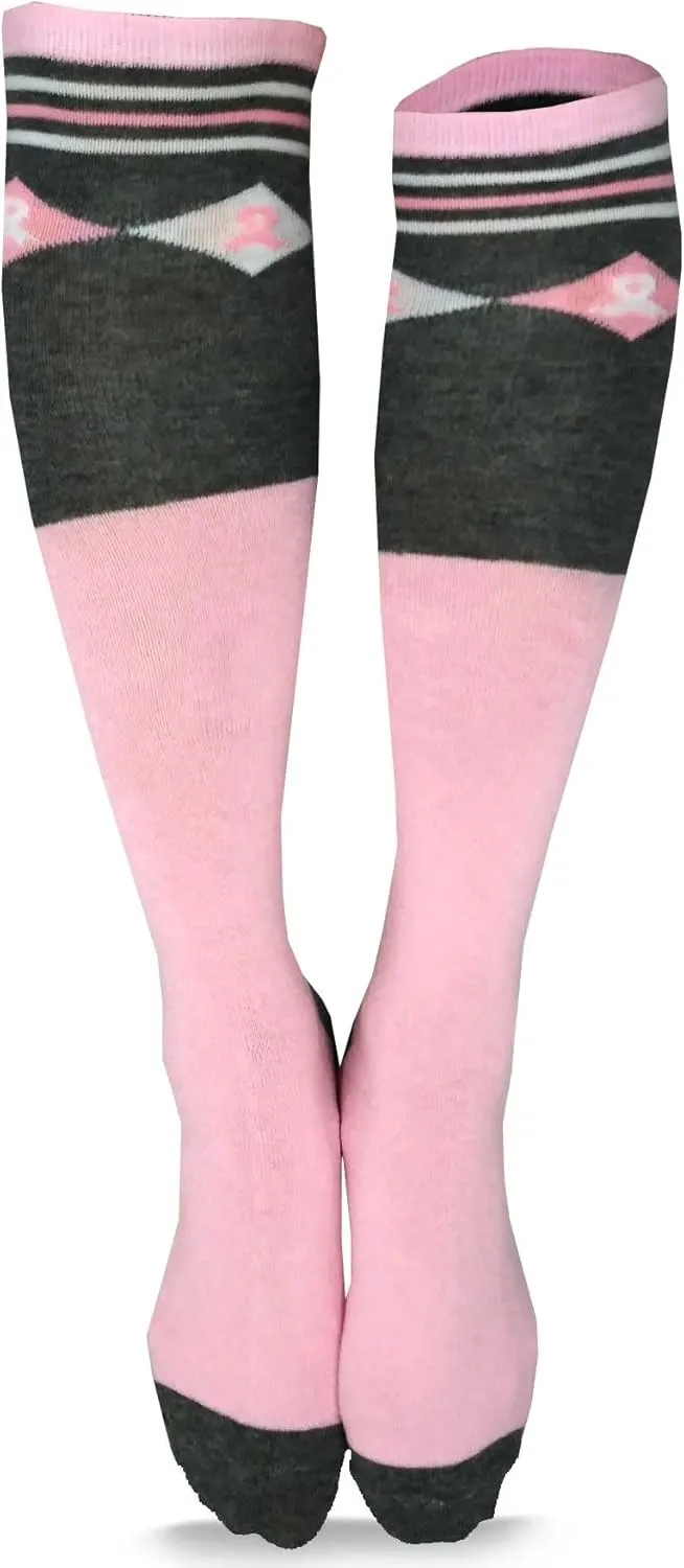 Pink Ribbon Breast Cancer Awareness Socks Knee High Crew Lowcut Women Gift for Her Cure Hope Cotton