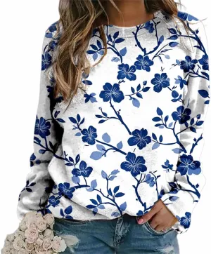 Plus Size Flower Tops for Women Oversized Long Sleeve Crewneck Graphic Sweatshirts Casual Floral Pullover Shirts