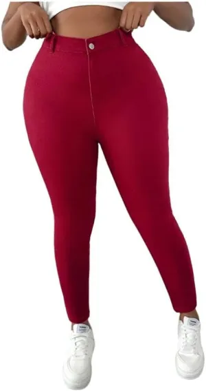 Plus Size Stretchy Skinny Red Denim Jeans  Cropped Length with High-Stretch Comfort