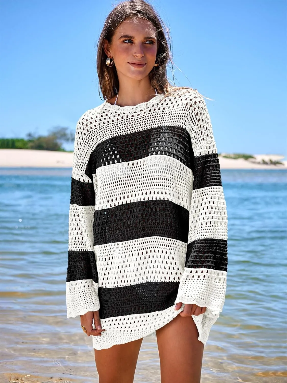 Prinbara Crochet Cover Up for Women Swimsuit Summer Bathing Suit 2025 Swim Hollow Out Bikini Swimwear Mesh Knit Beach Dress