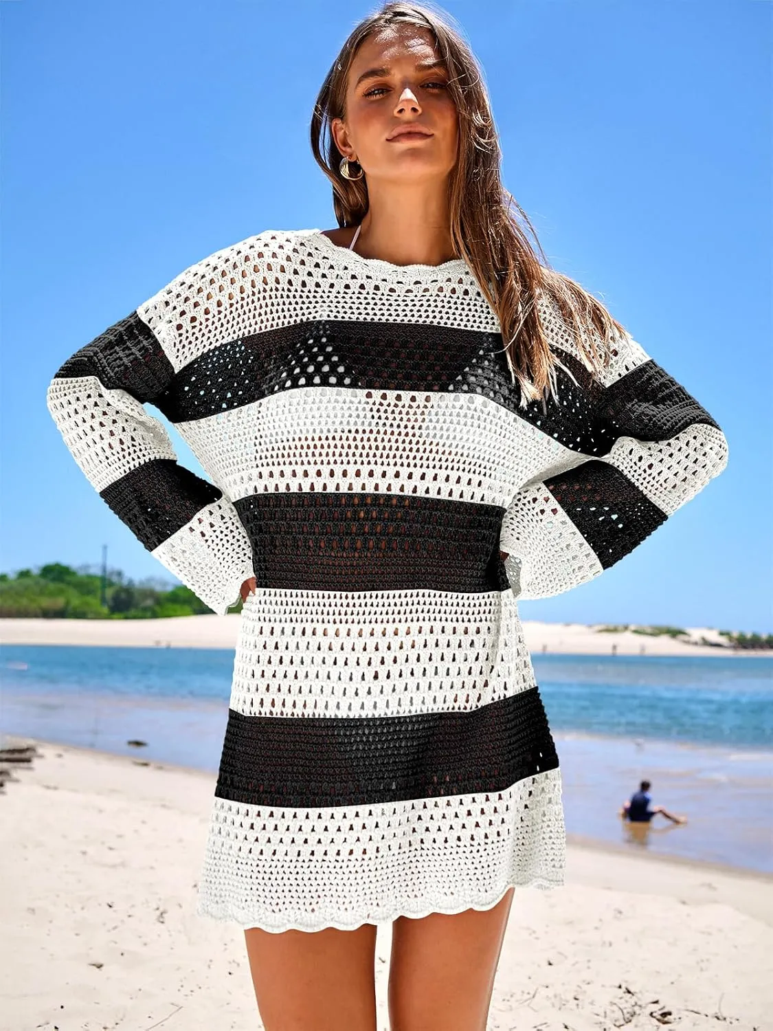 Prinbara Crochet Cover Up for Women Swimsuit Summer Bathing Suit 2025 Swim Hollow Out Bikini Swimwear Mesh Knit Beach Dress