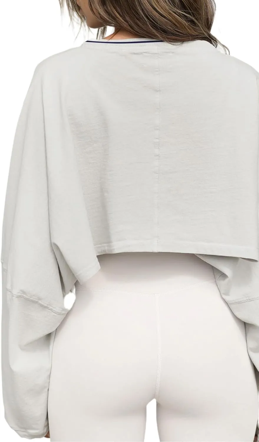 Remidoo Women's Embroidery Graphic V Neck Cropped Sweatshirt Loose Long Sleeve Crop Top