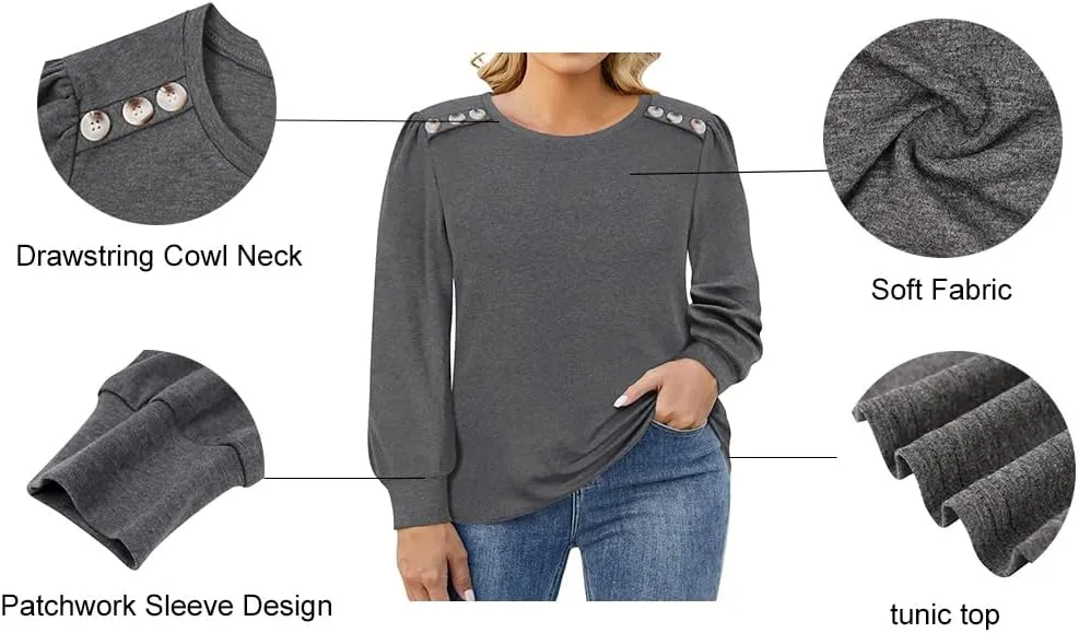 RITERA Plus Size Long Sleeve Tunic Tops for Women Henley V Neck T-Shirt V Neck Casual Blouses Fall Winter Halloween Christmas