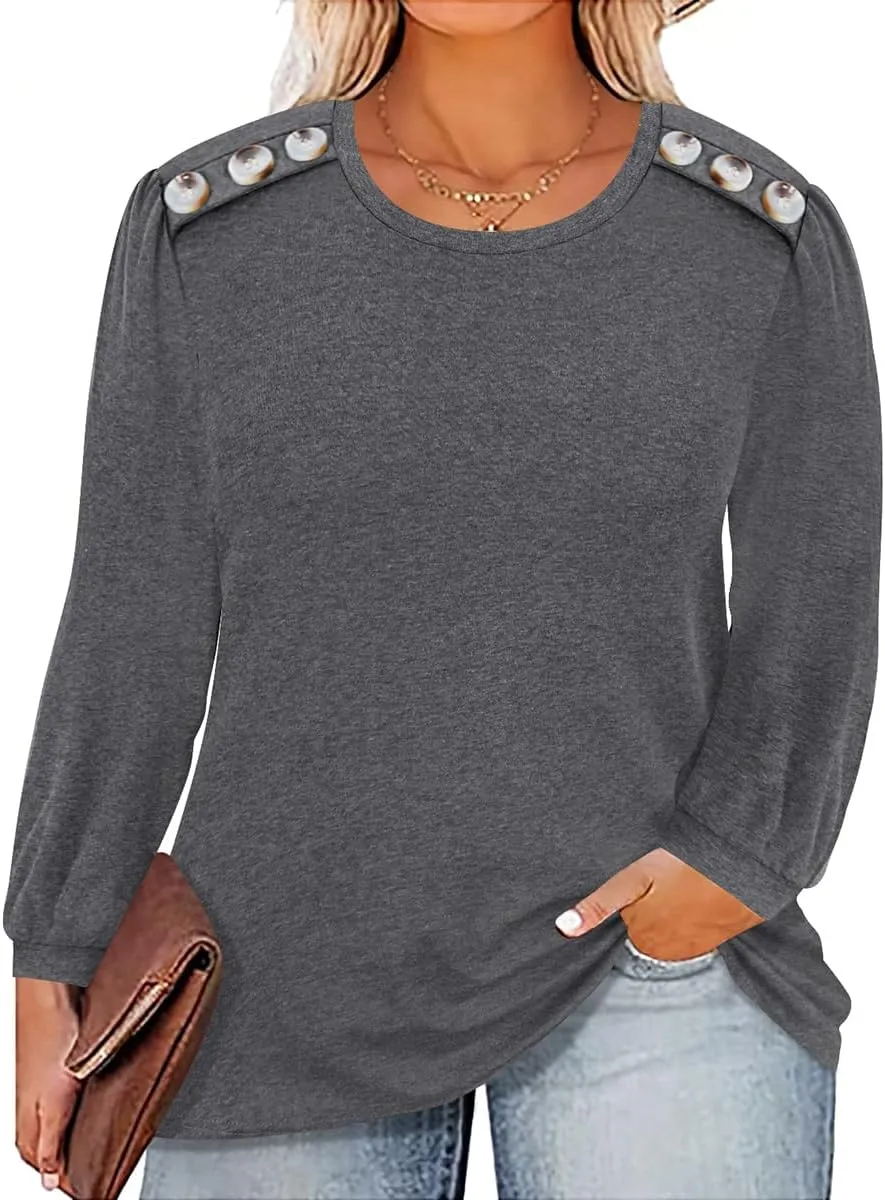 RITERA Plus Size Long Sleeve Tunic Tops for Women Henley V Neck T-Shirt V Neck Casual Blouses Fall Winter Halloween Christmas