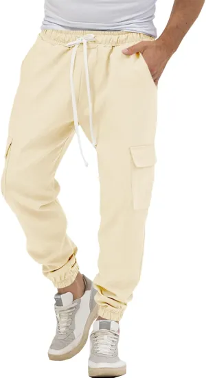 Runcati Mens Cargo Joggers Pants Casual Drawstring Waist Trousers Tapered Lightweight Pants with Pockets