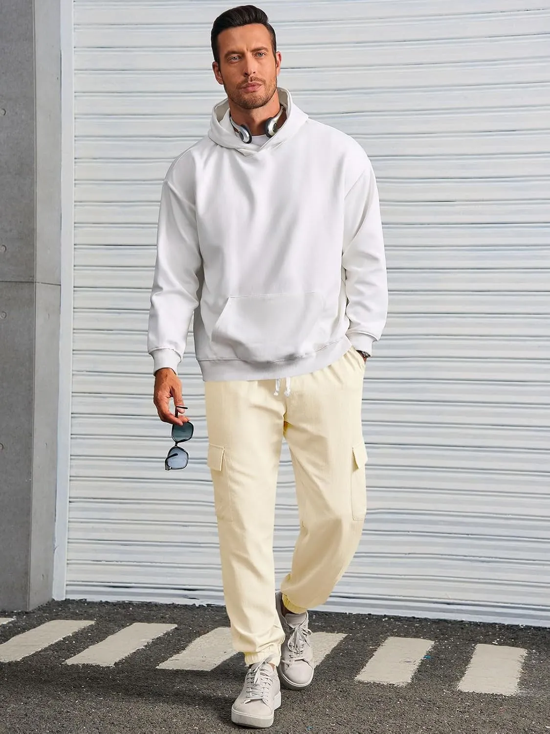 Runcati Mens Cargo Joggers Pants Casual Drawstring Waist Trousers Tapered Lightweight Pants with Pockets