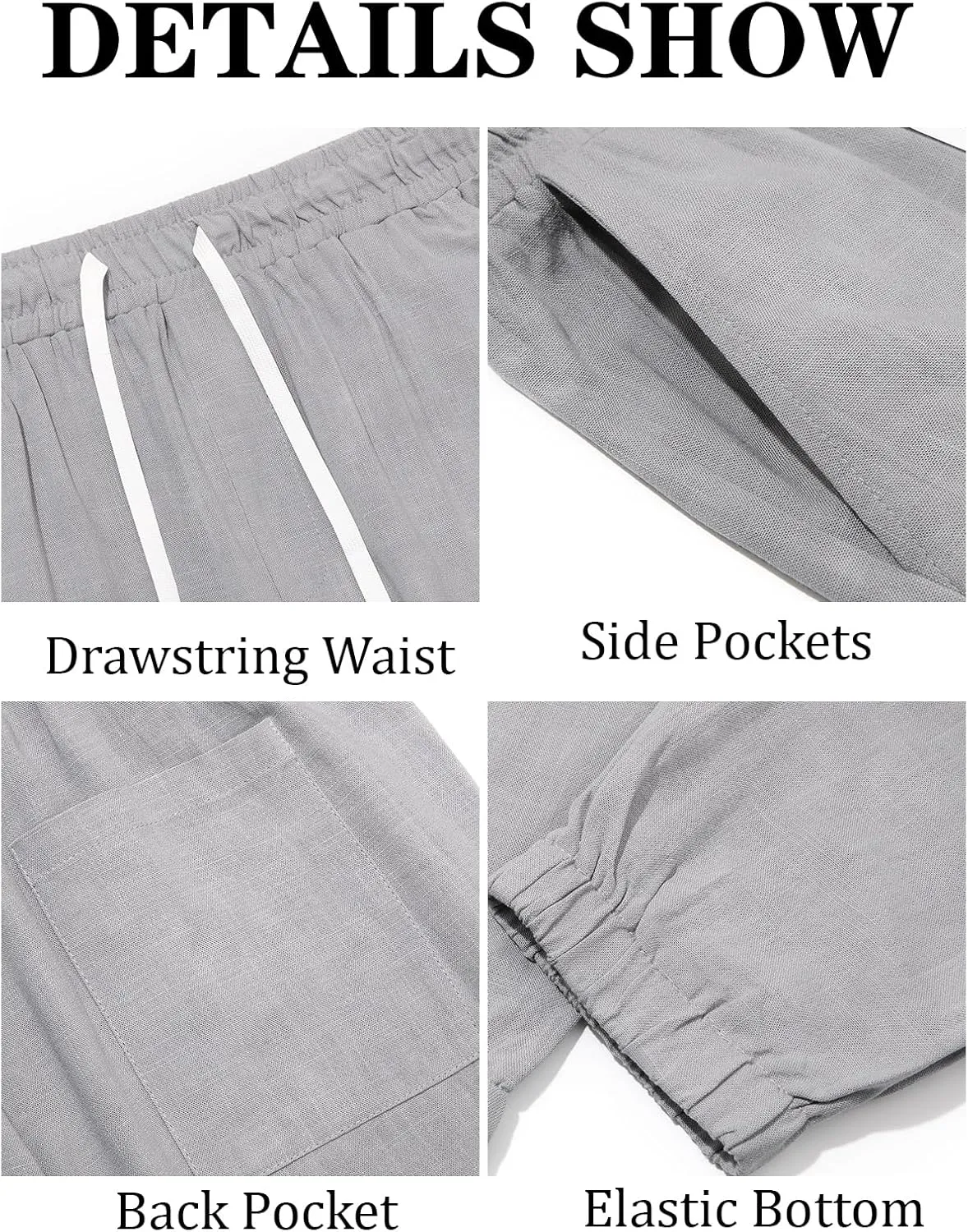 Runcati Mens Cargo Joggers Pants Casual Drawstring Waist Trousers Tapered Lightweight Pants with Pockets