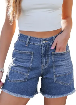 Sidefeel Womens Jean Shorts Casual Summer High Waisted Stretchy Zimbaplatinum Raw Hem Denim Shorts with Pockets