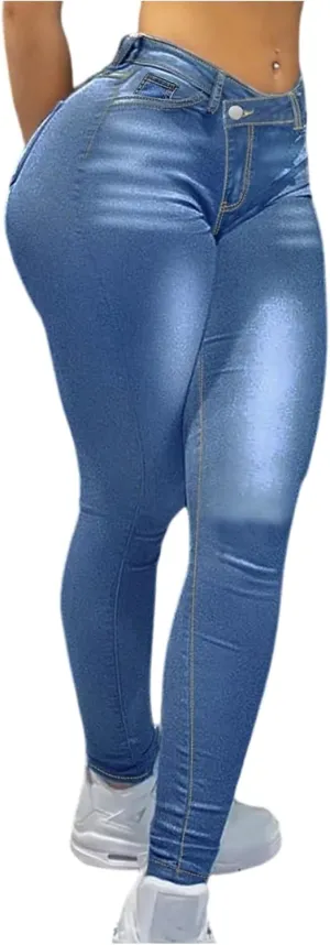 Skinny Jeans for Women Trendy Slim Fit High Waisted Stretchy Jeans Plus Size Tummy Control Denim Leggings with Pockets
