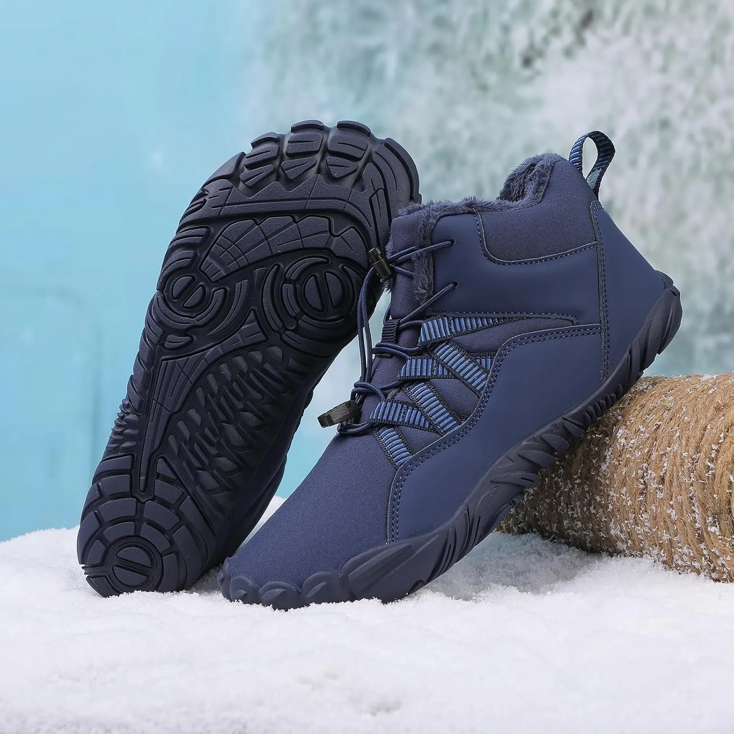 Snow Boots for Women&Men Winter Boots Barefoot Women's Men's Warm Faux Fur Lined Waterproof Snow Sneakers Wide Toe Box Zero Drop Ankle Booties Slip On Minimalist Barefoot Winter Casual Shoes